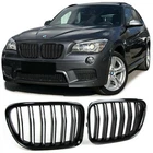 2 BMW X1 E84 PHASE 1 GLOSS BLACK DOUBLE BLADE GRILLE 2009 TO 2015
