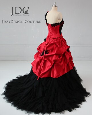 Satin Burgundy Red Black Wedding Dress Bridal Gown Designer Custom made  Corset | eBay