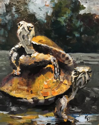 ACEO ATC Signed Print “Turtle Creek I” Art Artist Trading Card In Sturdy  Sleeve