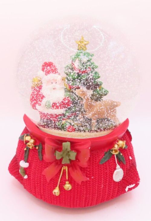 Santa & Deer Snowglobe 14 CM Musical We Wisy You a Merry Christmas Gift