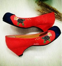 Cosplay Costume Shoes Adult Korean Traditional Hanbok Footwear Embroidered Red