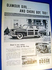 1949 Dodge Woody Station Wagon large-magazine car ad -"Glamour girl & chore boy"