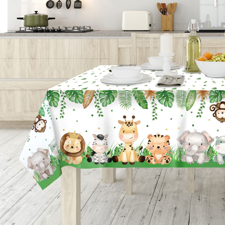 3Pieces Jungle Safari Tablecloths Animal Print Table Cover, Sage Green