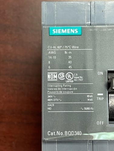 Interruptor de circuito ITE Siemens BQD BQD340 3 polos 40 amperios 480 voltios NUEVO EN CAJA - Imagen 7 de 9