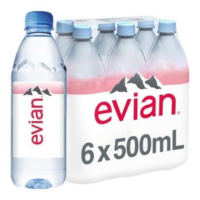 Evian Natural Spring Water, 16.9 fl oz, 6 Pack Bottles (500 ml) USA Stock