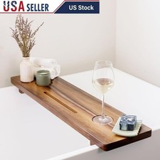 Luxury Acacia Wood Bathtub Tray Caddy W/ Adjustable Legs Anti-Tipping Design New