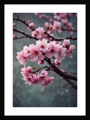 Serene Cherry Blossom Branch Framed Wall Art Poster Canvas Print Picture