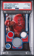 2024 TOPPS TRIBUTE TRIPLE RELICS BLUE #TTRSO SHOHEI OHTANI 96/150 PSA 7