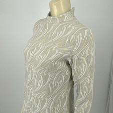 Authentic 1960s Mod Jacquard Sheath Dress Cream Ivory Mock Neck Conmar Zipper