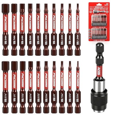 21-Piece 2.5'' Hex Head Allen Wrench Drill Bit Set, 1/4'' Hex Screwdriver Bits Set