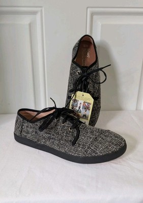Toms Women's Paseo Sneaker Size 10 NWT Black & White Woven Lace Up Casual Lace