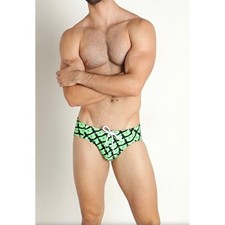 Men  s Swim Bikini Brief S Neon Green Black Print Speedo-Style Micro Trunk Kinky