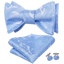 Silk Self Tie Bow Ties for Men Adjustable Men's Bowtie Baby Blue B