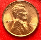1942-P Lincoln Wheat Cent Penny GEM RED BU From an Original Bank Roll