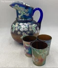 Fenton Multicolor Iridescent Carnival Glass Enameled Cherries Pitcher & Cups Set