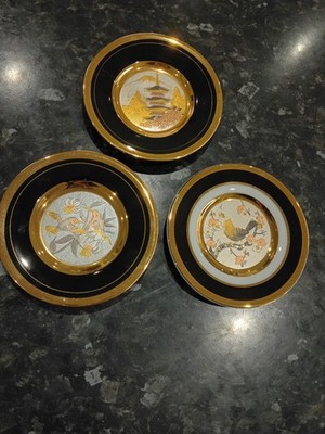 3 kleine Teller The Art of Chokin 24 Karat Goldrand 10 cm