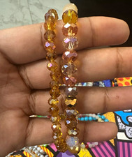 Brown Faceted Glass Beaded Stretch Bracelets Set of 2 Stackable No Clasp