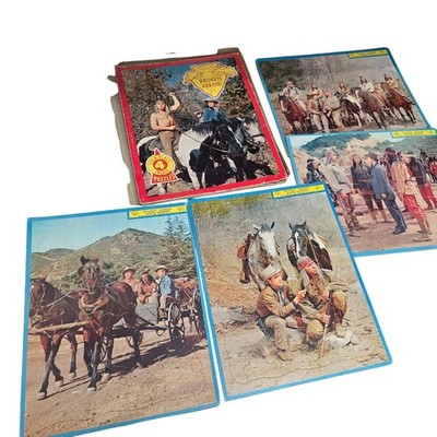 Vintage 1959 Broken Arrow TV Show Sta-N-Place 4 Inlaid Puzzles Set Built-Rite