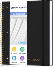 Graph Ruled Spiral Notebook, 8"x10.5", 95 Sheets, 3-Hole Punched, Black