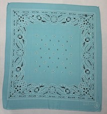 VTG All Cotton Fast Color 13960 Aqua Blue Floral Scroll Bandana Handkerchief USA