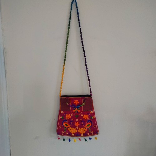 Embroidered Peacock Fabric Crossbody Bag with Zipper From India Boho Hippie New - Picture 3 of 8