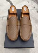 Authentic Gucci Guccissima GG Brown Leather Mens Loafer US9 EU42.5 GUCCI/UK8.5