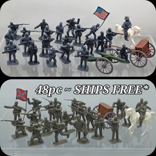 Civil War Plastic Army Men Lot Union Confederate Blue Gray Artillery / Horse