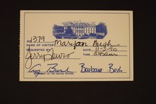 White House Visitor Pass George Bush Barbara Bush Marijan 11-3-90 #1379