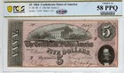 T-69 PF-5 1864 $5 Confederate Paper Money - PCGS-B Choice About Unc 58 PPQ PLUS — photo 1