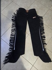 Congress Leather Suede Fringe Chaps Brown Black Western Cowboy Rodeo Motorcycle
