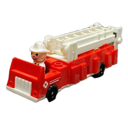 Vintage 1980s Fisher Price Little People Fire Truck w/ Extension Ladder & Figure