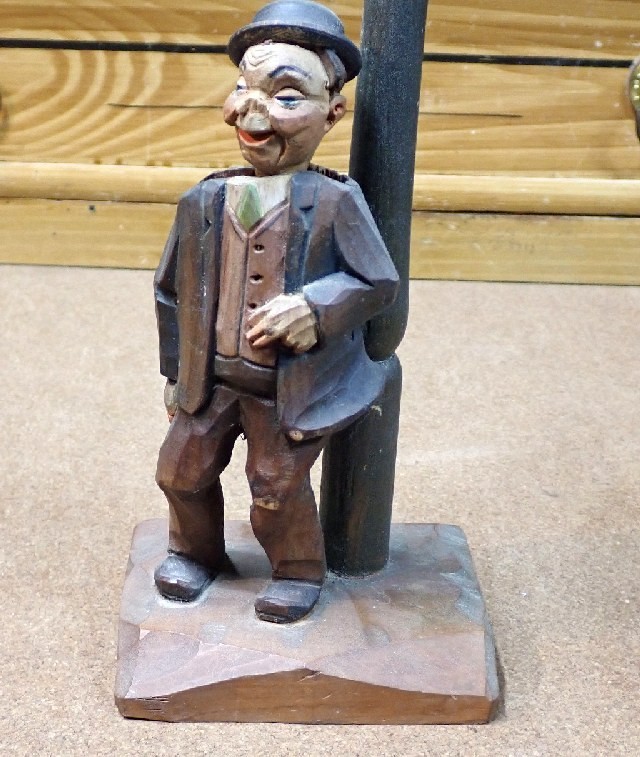 Vintage Hand Carved Drunk Near Pole Corkscrew & Bottle Opener