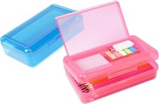 Plastic Pencil Box 2 Pack Large Capacity Pencil Case Pencil Boxes Double Layer