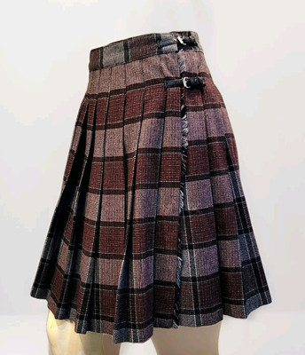 VTG Carnaby St Tartan Kilt Wrap Wool Knee Skirt leather buckle adjust straps 7 M
