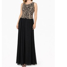 JKARA New York Beaded Maxi Evening Dress Womens 8P Black Formal Gown