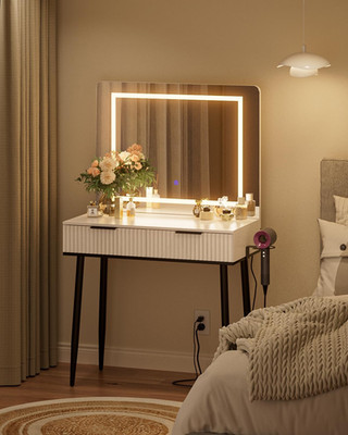 Chic White Makeup Vanity with Spacious Mirror & Adjustable Lighting