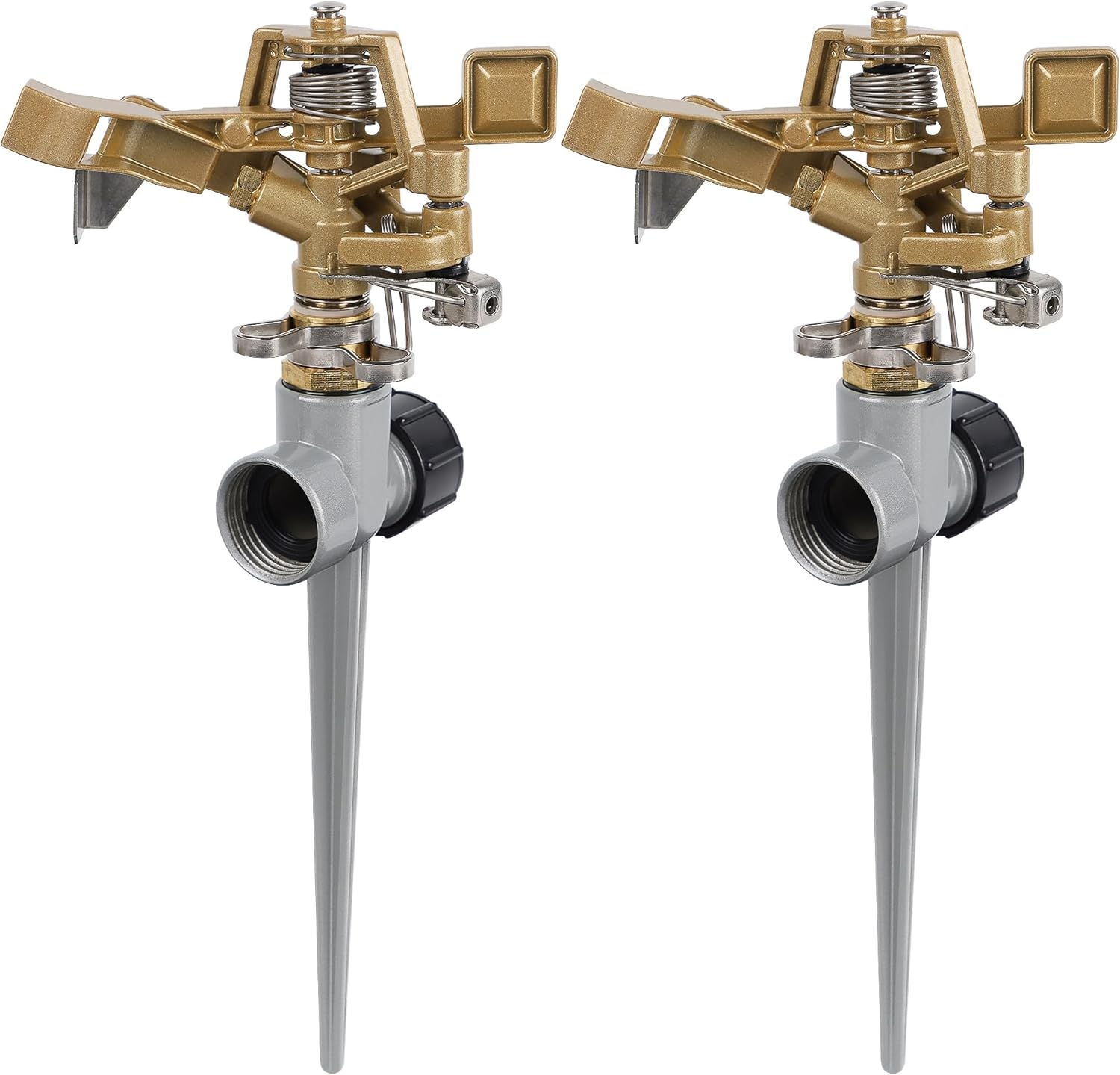 2 Pack Impact Sprinklers with Stand (Spike), Heavy Duty Zinc Alloy Lawn Sprinkle