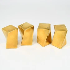 Vintage 1980s Twisted Rectangle Prism Gold Ceramic Salt and Pepper Shakers 2"
