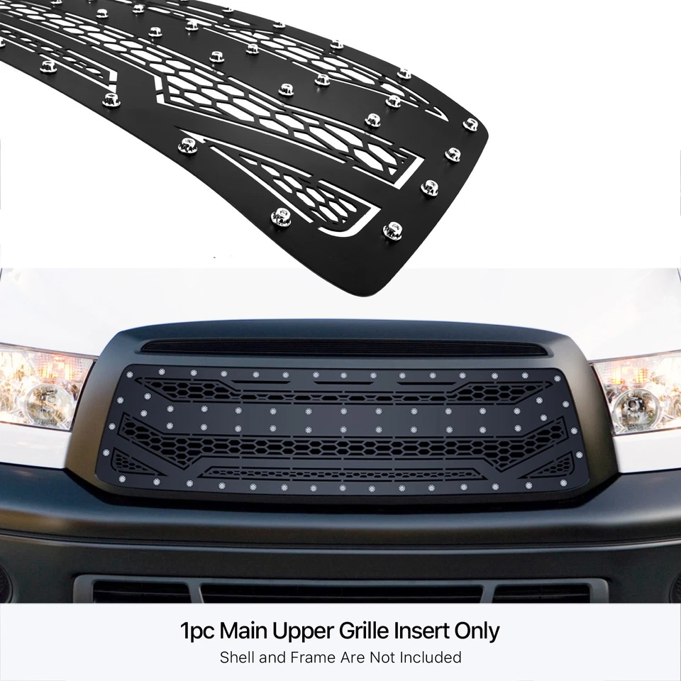 Fits 2010-2013 Toyota Tundra Upper Stainless Steel Black Laser Cut Grille Insert - Image 3 of 3