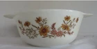 VTG PYREX PEACH FLORAL CASSEROLE 1.5 QT MADE IN ENGLAND 8" X 6.5" X3"