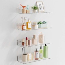 4-Pack Clear Acrylic Floating Shelves, 12" Invisible Wall Mounted Shelves   S...