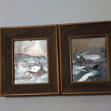 Vintage Framed Foil Etching Metallic Reflective Chromatic Art Print Winter Snow 
