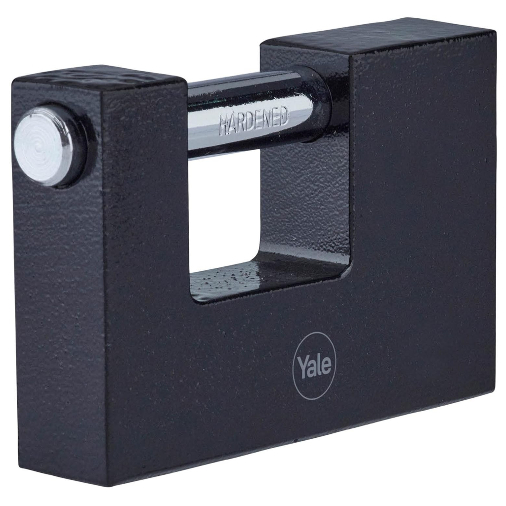 Yale Iron Shutter Padlock Hardened Steel Shackle 90mm Outdoor Black x3 Keys