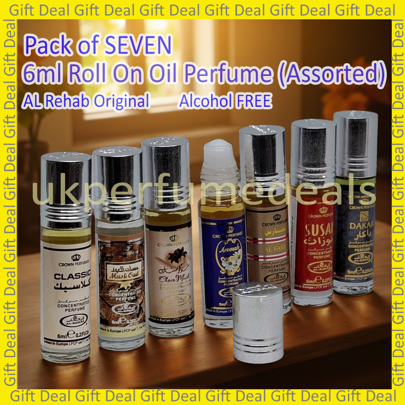 PACK OF 7 Crown Perfumes ALCOHOL FREE 6ML ROLL ON PERFUME OIL ASSORTED GIFT DEAL