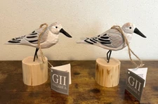 Set of 2 Carved Wood SANDPIPER Coastal Christmas Ornaments, Gallerie II, NWT