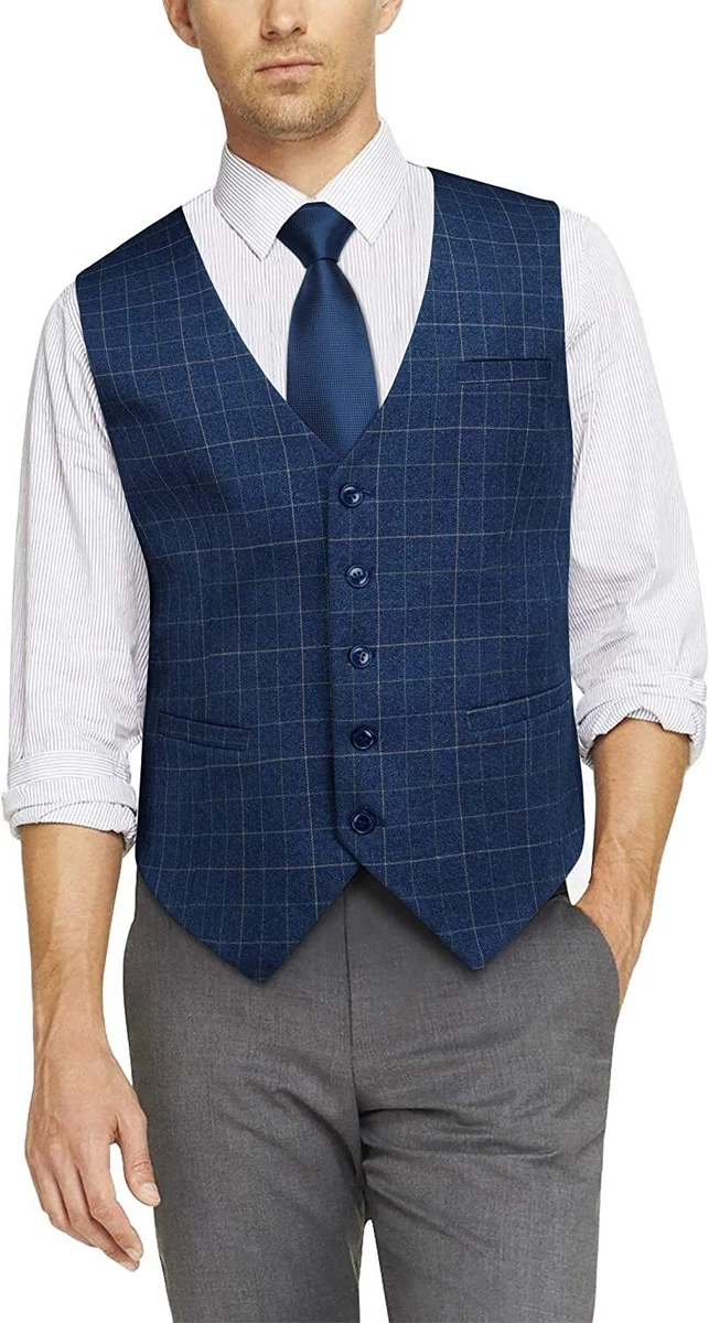 Blue plaid vest mens best sale