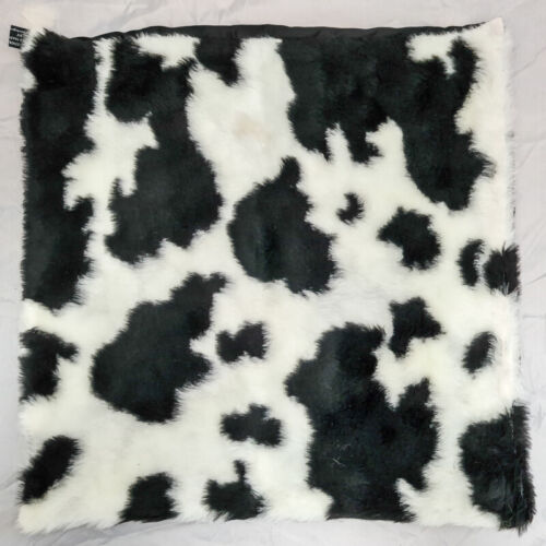 Black Fresian Cow Faux Fur Fluffy Cushion Cover Case fits 18" x 18" - Picture 2 of 3