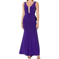 Xscape Women's Size 2 XS Long Ity Illusion Front WITH/Ruffle Back Purple Dress