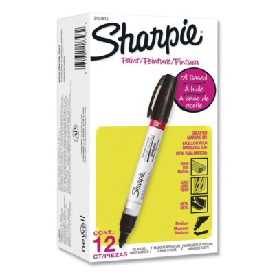 Sharpie 2107615 Medium Bullet Tip Permanent Paint Marker - Black (1 Dozen) New
