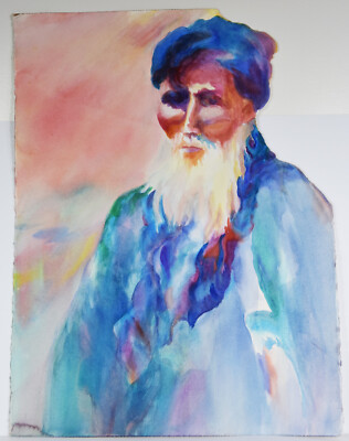 29'' Watercolor Painting Paper Carolynn Mann Art Old Man Beard Portrait #116